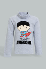 تنزيل الصورة على معرض الصور، Redtag-Grey-Superman-High-Neck-Tshirt-Long-Sleeves-Infant-Boys-3 to 24 Months