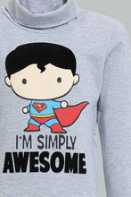 تنزيل الصورة على معرض الصور، Redtag-Grey-Superman-High-Neck-Tshirt-Long-Sleeves-Infant-Boys-3 to 24 Months