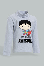 تنزيل الصورة على معرض الصور، Redtag-Grey-Superman-High-Neck-Tshirt-Long-Sleeves-Infant-Boys-3 to 24 Months