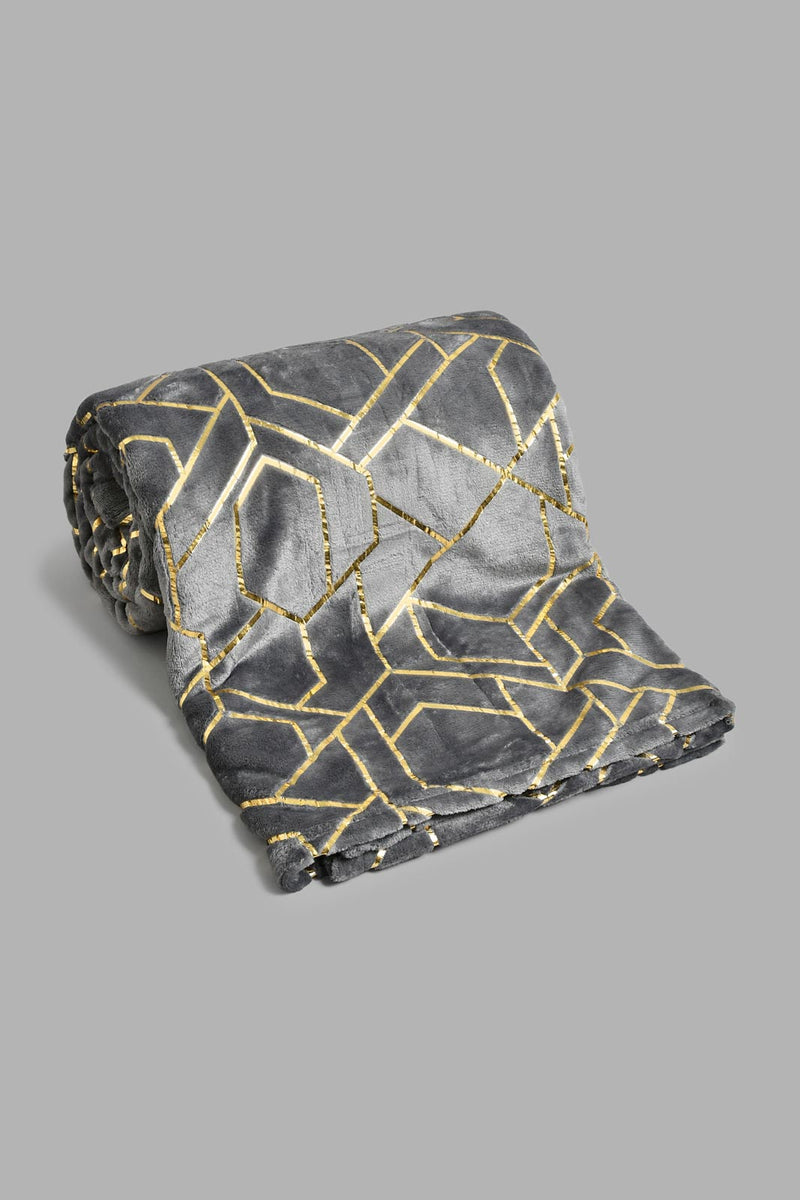 Redtag-Grey-Geometric-Foil-Print-Ultra-Soft-Blanket-(Single-Size)-Blankets-Home-Bedroom-