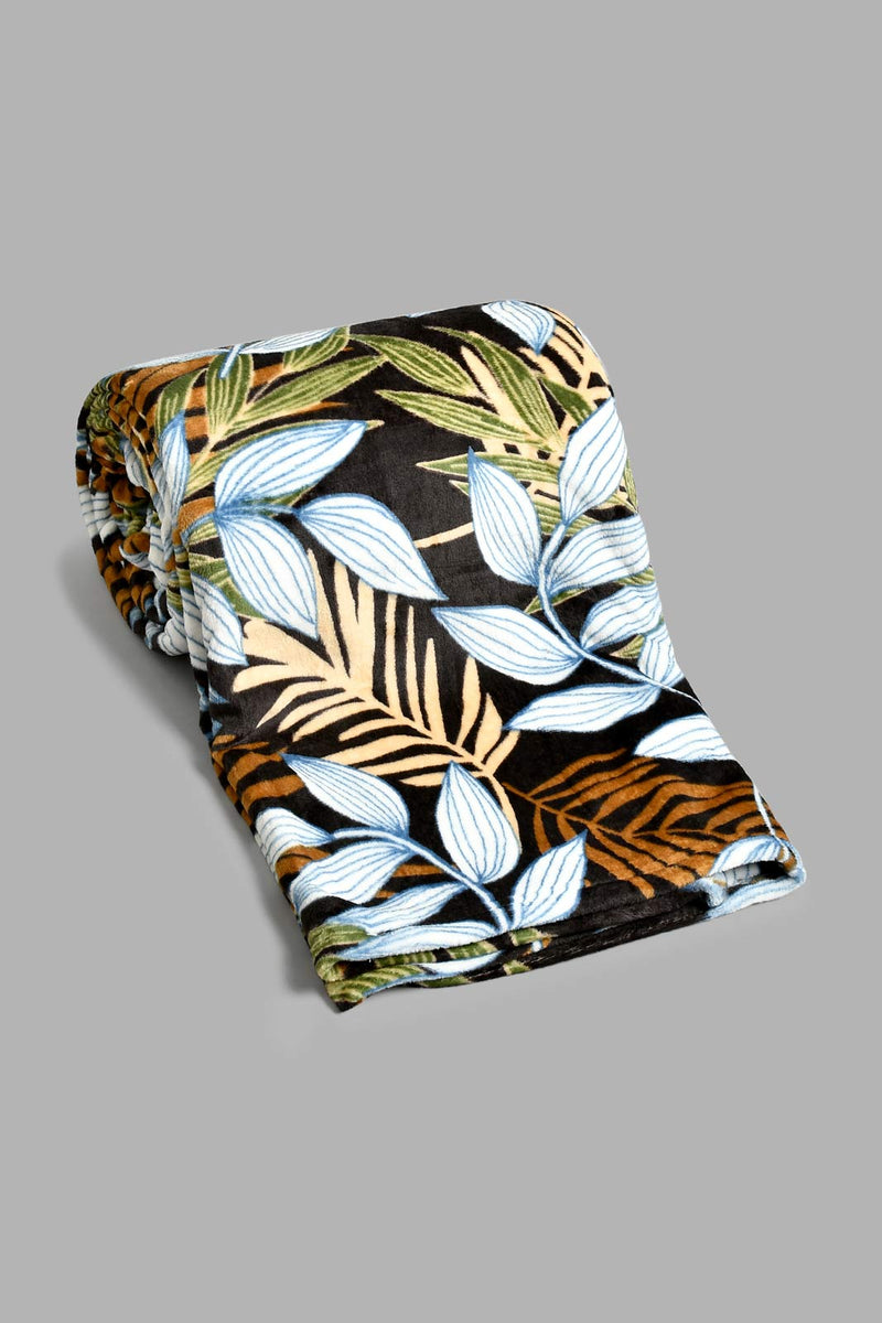 Redtag-Green-Leaf-Print-Ultra-Soft-Blanket-(Double-Size)-Blankets-Home-Bedroom-