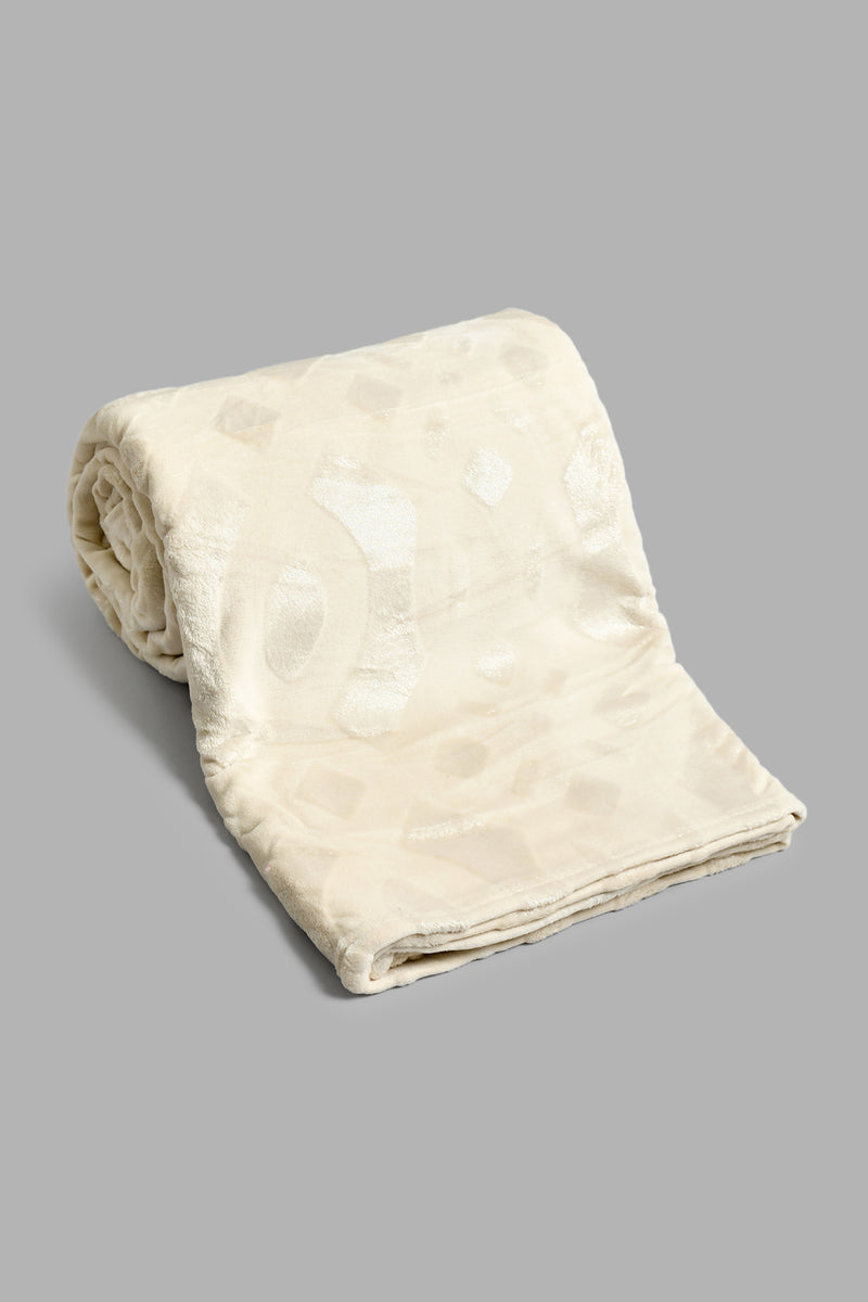 Redtag-Beige-Geometric-Print-With-Glitter-Ultra-Soft-Blanket-(Double-Size)-Blankets-Home-Bedroom-