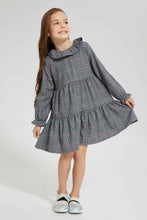 تنزيل الصورة على معرض الصور، Redtag-Assorted-Check-Tiered-Dress-With-Collar-Dresses-Girls-2 to 8 Years