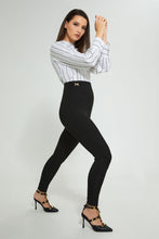 تنزيل الصورة على معرض الصور، Redtag-Black-Textured-Legging-With-Metal-Trim-Leggings-Women's-0