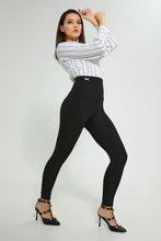 تنزيل الصورة على معرض الصور، Redtag-Black-Textured-Legging-With-Metal-Trim-Leggings-Women's-0