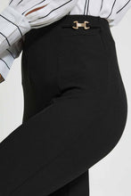 تنزيل الصورة على معرض الصور، Redtag-Black-Textured-Legging-With-Metal-Trim-Leggings-Women's-0