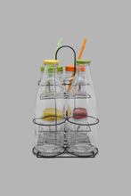 تنزيل الصورة على معرض الصور، Redtag-Clear-Mason-Jar-With-Metal-Stand-&-Straw-(7-Piece)-Glass-Sets-Home-Dining-