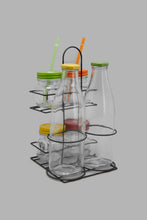تنزيل الصورة على معرض الصور، Redtag-Clear-Mason-Jar-With-Metal-Stand-&-Straw-(7-Piece)-Glass-Sets-Home-Dining-