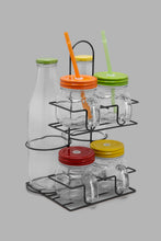 تنزيل الصورة على معرض الصور، Redtag-Clear-Mason-Jar-With-Metal-Stand-&-Straw-(7-Piece)-Glass-Sets-Home-Dining-