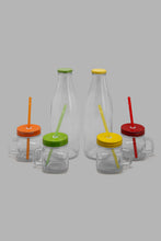 تنزيل الصورة على معرض الصور، Redtag-Clear-Mason-Jar-With-Metal-Stand-&-Straw-(7-Piece)-Glass-Sets-Home-Dining-