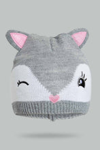 تنزيل الصورة على معرض الصور، Redtag-Beige-And-Grey-Embelished-Set-Of-2-Knitted-Cap-Beanies-Girls-