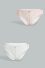 تنزيل الصورة على معرض الصور، Redtag-Ivory/Dusty-Pink-Flock-Printed-Padded-Bikini-Brief-(2-Pack)-Briefs-Bikini-Women's-