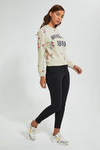 Load image into Gallery viewer, Redtag-Olive-Printed-Lurex-SweaT-Shirt-Sweatshirts-Women's-0