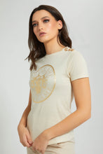 تنزيل الصورة على معرض الصور، Redtag-Beige-T-Shirt-With-Artwork-Graphic-Prints-Women's-0