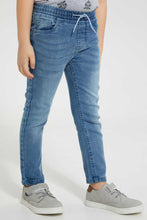 تنزيل الصورة على معرض الصور، Redtag-Blue-Elasticated-Waist-Jean-For-Boys-Jeans-Slim-Fit-Boys-2 to 8 Years