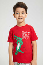 Load image into Gallery viewer, Redtag-Red-Alligator-Day-Off-Short-Sleeve-T-Shirt-And-Short-Set-Pyjama-Sets-Boys-2 to 8 Years