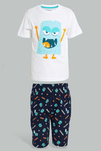 Load image into Gallery viewer, White And Navy Monster Pyjama Set (2 Piece)
