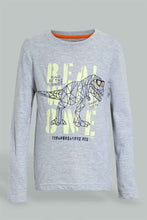 تنزيل الصورة على معرض الصور، Redtag-Grey-Dinosaur-Long-Sleeve-T-Shirt-And-Long-Pant-Pyjamas-Pyjama-Sets-Boys-2 to 8 Years