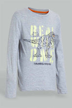 تنزيل الصورة على معرض الصور، Redtag-Grey-Dinosaur-Long-Sleeve-T-Shirt-And-Long-Pant-Pyjamas-Pyjama-Sets-Boys-2 to 8 Years