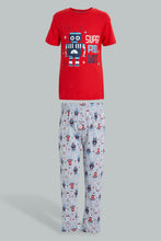تنزيل الصورة على معرض الصور، Redtag-Red-Robot-Print-Short-Sleeve-T-Shirt-And-Long-Pant-Pyjamas-Pyjama-Sets-Boys-2 to 8 Years