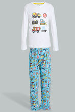 تنزيل الصورة على معرض الصور، Redtag-White-Vehicle-Long-Sleeve-Print-T---Shirt-And-Long-Pant-Pyjamas-Pyjama-Sets-Boys-2 to 8 Years