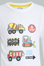 تنزيل الصورة على معرض الصور، Redtag-White-Vehicle-Long-Sleeve-Print-T---Shirt-And-Long-Pant-Pyjamas-Pyjama-Sets-Boys-2 to 8 Years