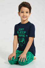 Load image into Gallery viewer, Redtag-Navy-Gamer-Short-Sleeve-T-Shirt-And-Long-Pant-Pyjamas-Pyjama-Sets-Boys-2 to 8 Years