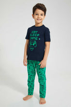 Load image into Gallery viewer, Redtag-Navy-Gamer-Short-Sleeve-T-Shirt-And-Long-Pant-Pyjamas-Pyjama-Sets-Boys-2 to 8 Years
