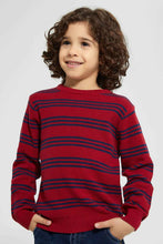تنزيل الصورة على معرض الصور، Redtag-Red-Striped--Crew-Neck-Pullover-Pullovers-Boys-2 to 8 Years