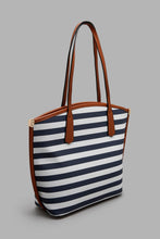 Load image into Gallery viewer, Redtag-Navy-And-White-Nautical-Stripe-Tote-Colour:Assorted,-Filter:Women's-Accessories,-New-In,-New-In-Women-ACC,-Non-Sale,-W21B,-Women-Handbags-Women-