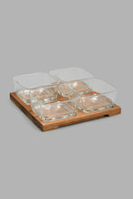 تنزيل الصورة على معرض الصور، Redtag-Clear-Glass-Square-Bowl-With-Wooden-Tray-(4-Piece)-Serving-Bowls-Home-Dining-