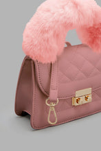 Load image into Gallery viewer, Redtag-Pink--Quilted--Fur-Embellished-Cross-Body-Bag-Colour:Pale-Pink,-Filter:Women's-Accessories,-New-In,-New-In-Women-ACC,-Non-Sale,-W21B,-Women-Handbags-Women-