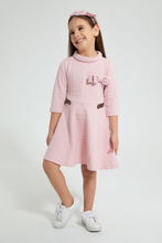 تنزيل الصورة على معرض الصور، Redtag-Pink-High-Neck-Textured-Dress-Dresses-Girls-2 to 8 Years