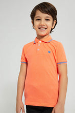 تنزيل الصورة على معرض الصور، Redtag-Orange-With-Blue-Tipping-Collar--Polo-Polo-Shirts-Boys-2 to 8 Years
