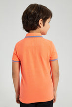 تنزيل الصورة على معرض الصور، Redtag-Orange-With-Blue-Tipping-Collar--Polo-Polo-Shirts-Boys-2 to 8 Years
