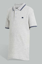 تنزيل الصورة على معرض الصور، Redtag-Grey-Marl-With-Navy-Tipping-Collar--Polo-Plain-Boys-2 to 8 Years