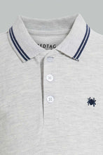 تنزيل الصورة على معرض الصور، Redtag-Grey-Marl-With-Navy-Tipping-Collar--Polo-Plain-Boys-2 to 8 Years