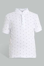 تنزيل الصورة على معرض الصور، Redtag-White-Aop-Stand-Collar-Polo-All-Over-Prints-Boys-2 to 8 Years