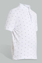 تنزيل الصورة على معرض الصور، Redtag-White-Aop-Stand-Collar-Polo-All-Over-Prints-Boys-2 to 8 Years