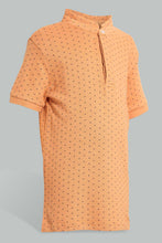 تنزيل الصورة على معرض الصور، Redtag-Orange-Aop-Stand-Collar-Polo-All-Over-Prints-Boys-2 to 8 Years