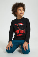 تنزيل الصورة على معرض الصور، Redtag-Black-Ninja-Vibes-Print-Long-Sleeve-Tshirt-Long-Sleeves-Boys-2 to 8 Years