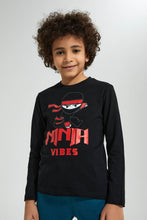 تنزيل الصورة على معرض الصور، Redtag-Black-Ninja-Vibes-Print-Long-Sleeve-Tshirt-Long-Sleeves-Boys-2 to 8 Years