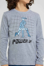تنزيل الصورة على معرض الصور، Redtag-Grey-Marl-Power-Up-Print-Long-Sleeve-Tshirt-Long-Sleeves-Boys-2 to 8 Years