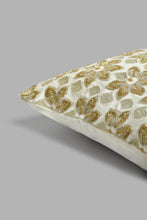 Load image into Gallery viewer, Redtag-Ivory/Gold-Floral-Embriodery-Velvet-Cushion-Cushions-Home-Bedroom-