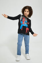 تنزيل الصورة على معرض الصور، Redtag-Black-Spiderman-Character-T-Shirt-Long-Sleeves-Boys-2 to 8 Years