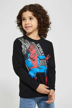 تنزيل الصورة على معرض الصور، Redtag-Black-Spiderman-Character-T-Shirt-Long-Sleeves-Boys-2 to 8 Years