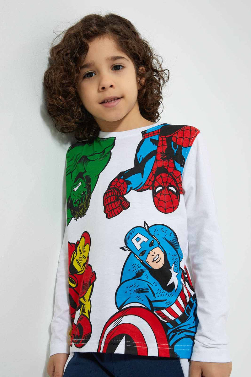 Redtag-White-Marvel-Character-T-Shirt-Character-Boys-2 to 8 Years