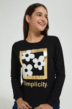 تنزيل الصورة على معرض الصور، Redtag-Black-L/S-Girly-Print-T-Shirt-Long-Sleeves-Senior-Girls-9 to 14 Years
