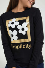 تنزيل الصورة على معرض الصور، Redtag-Black-L/S-Girly-Print-T-Shirt-Long-Sleeves-Senior-Girls-9 to 14 Years