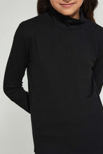 تنزيل الصورة على معرض الصور، Redtag-Black-Highneck-Rib-Top-Long-Sleeves-Senior-Girls-9 to 14 Years